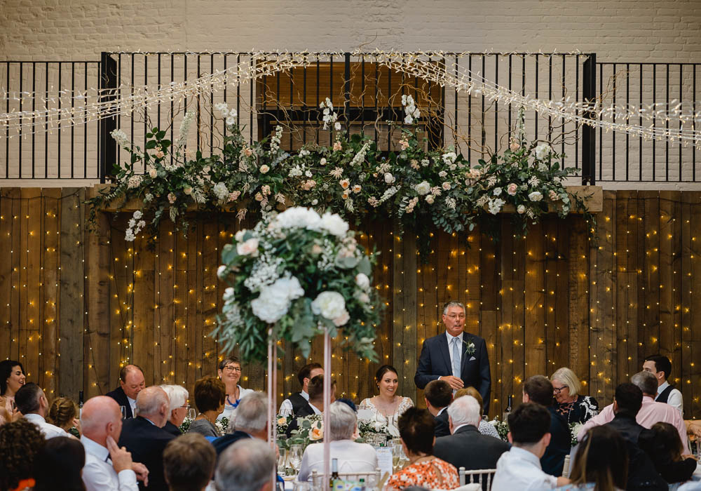 Tall Copper Flower Arrangements Centrepiece Decor Fairy Lights Oxnead Hall Wedding Luis Holden Photography