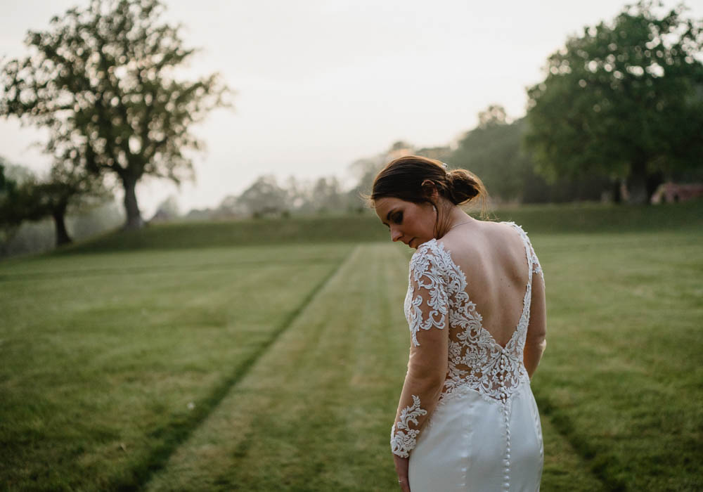 Dress Gown Bride Bridal Lace Sleeves Train Justin Alexander Oxnead Hall Wedding Luis Holden Photography