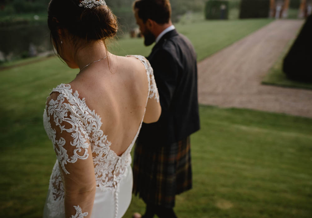 Dress Gown Bride Bridal Lace Sleeves Train Justin Alexander Oxnead Hall Wedding Luis Holden Photography