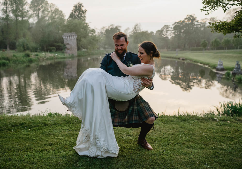 Dress Gown Bride Bridal Lace Sleeves Train Justin Alexander Oxnead Hall Wedding Luis Holden Photography