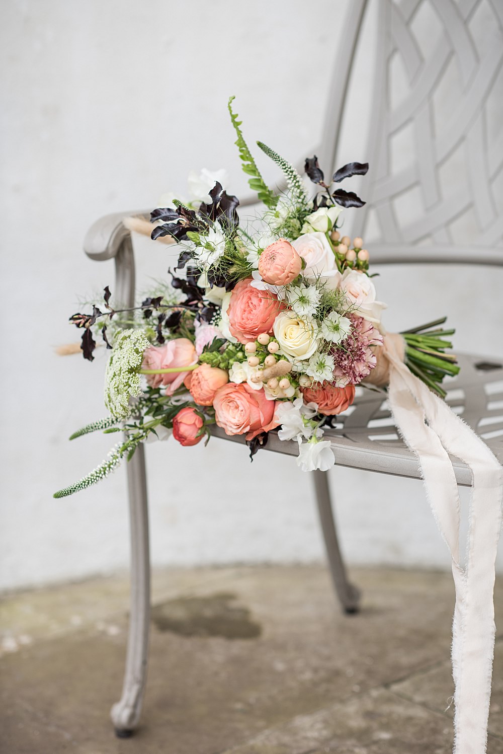 Bouquet Flowers Bride Bridal Ribbon Rose Nigella Peach Gold Wedding Ideas Jane Beadnell Photography