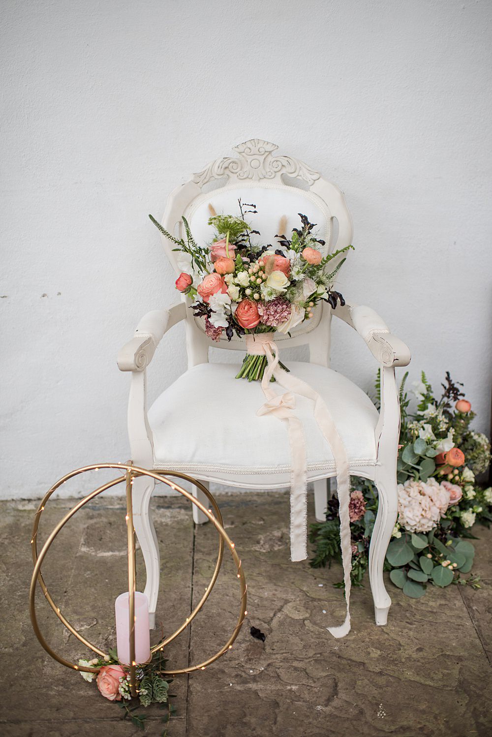 Bouquet Flowers Bride Bridal Ribbon Rose Nigella Peach Gold Wedding Ideas Jane Beadnell Photography