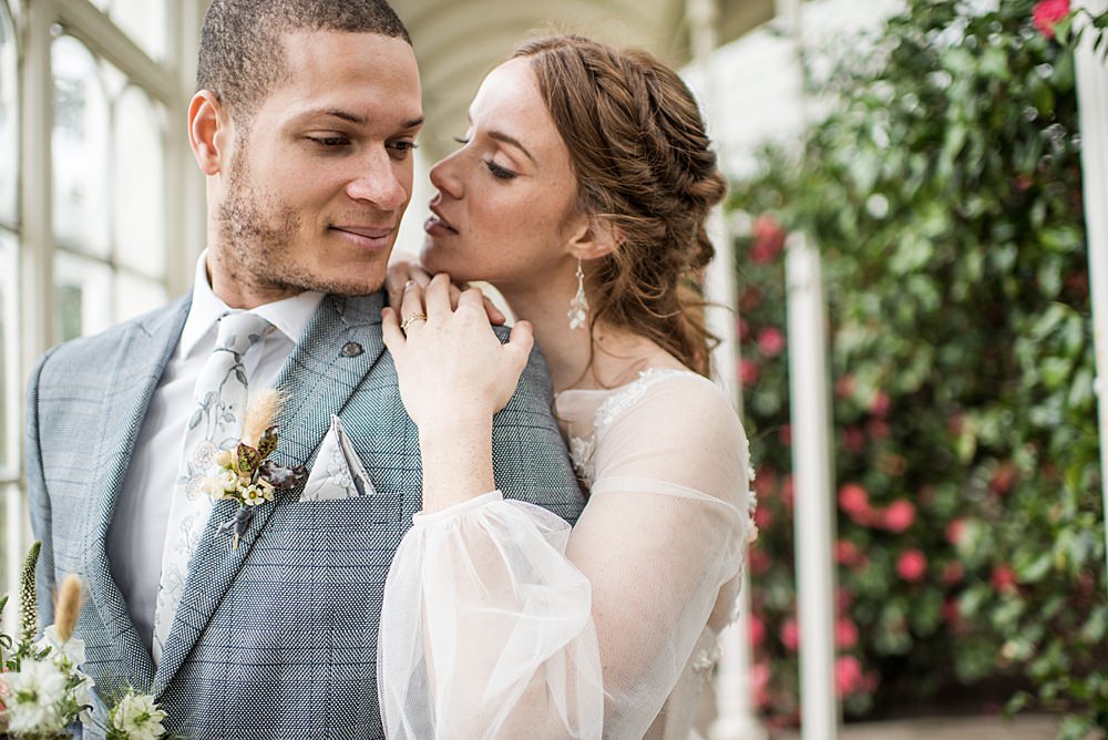 Groom Suit Grey Check Floral Tie Buttonhole Grass Peach Gold Wedding Ideas Jane Beadnell Photography
