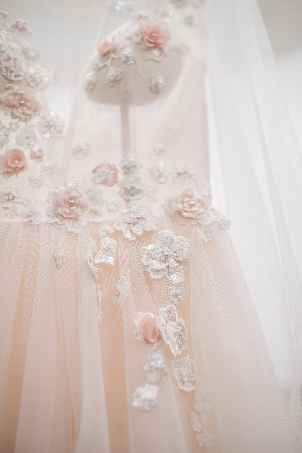 Dress Gown Bride Bridal Floral Tulle Sleeves Skirt Peach Gold Wedding Ideas Jane Beadnell Photography