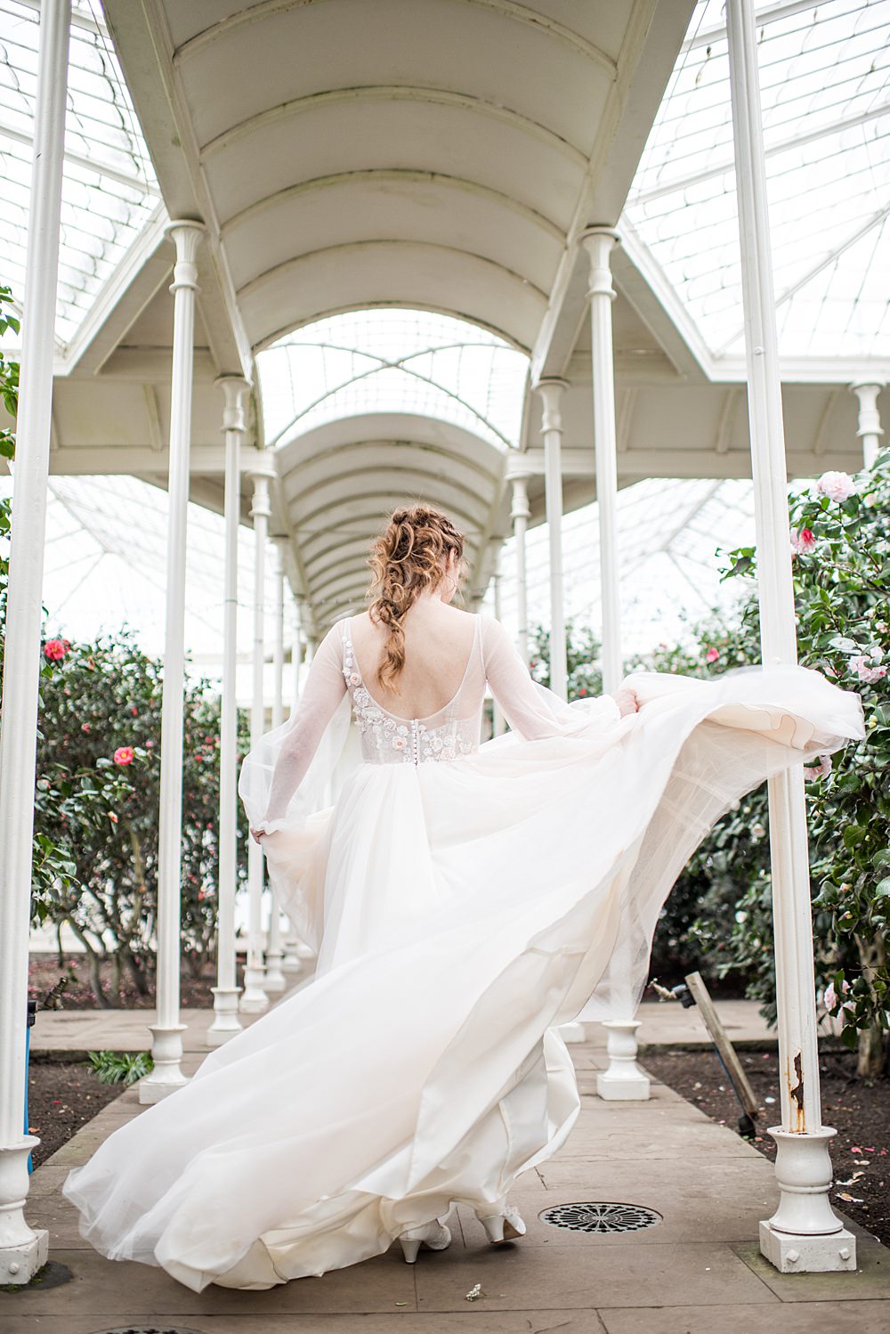Dress Gown Bride Bridal Floral Tulle Sleeves Skirt Peach Gold Wedding Ideas Jane Beadnell Photography