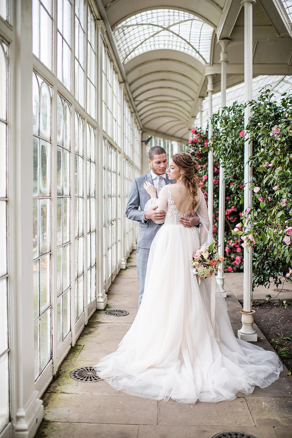 Dress Gown Bride Bridal Floral Tulle Sleeves Skirt Peach Gold Wedding Ideas Jane Beadnell Photography