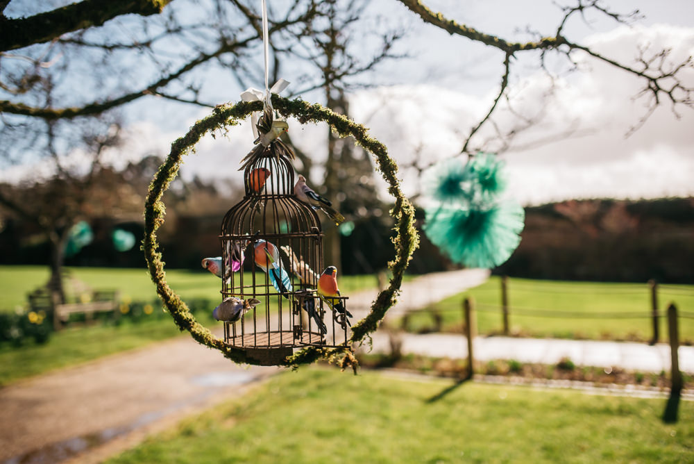 Birdcage Greenery Foliage Wreath Hoop Quirky Rustic Charm Wedding Justin Bailey Photography