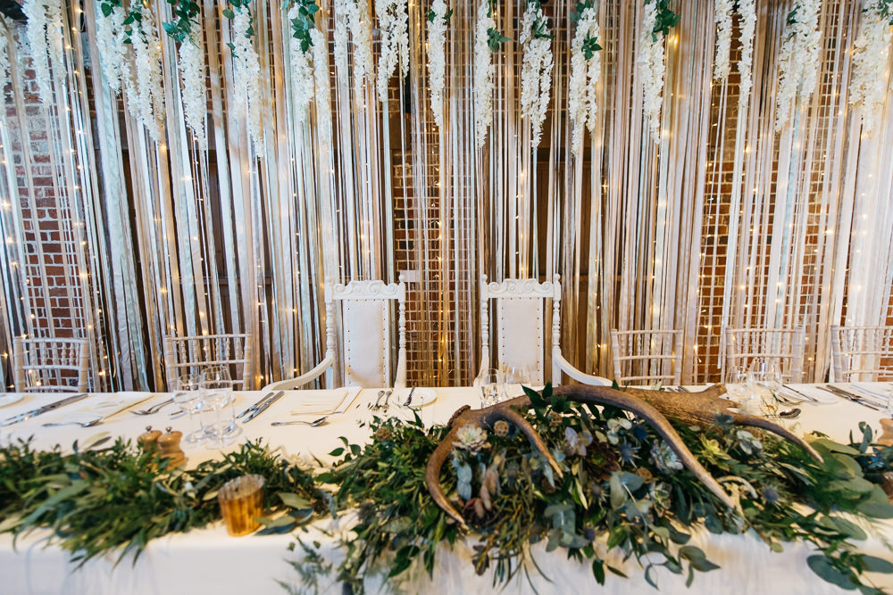 Top Table Ribbon Backdrop Quirky Rustic Charm Wedding Justin Bailey Photography
