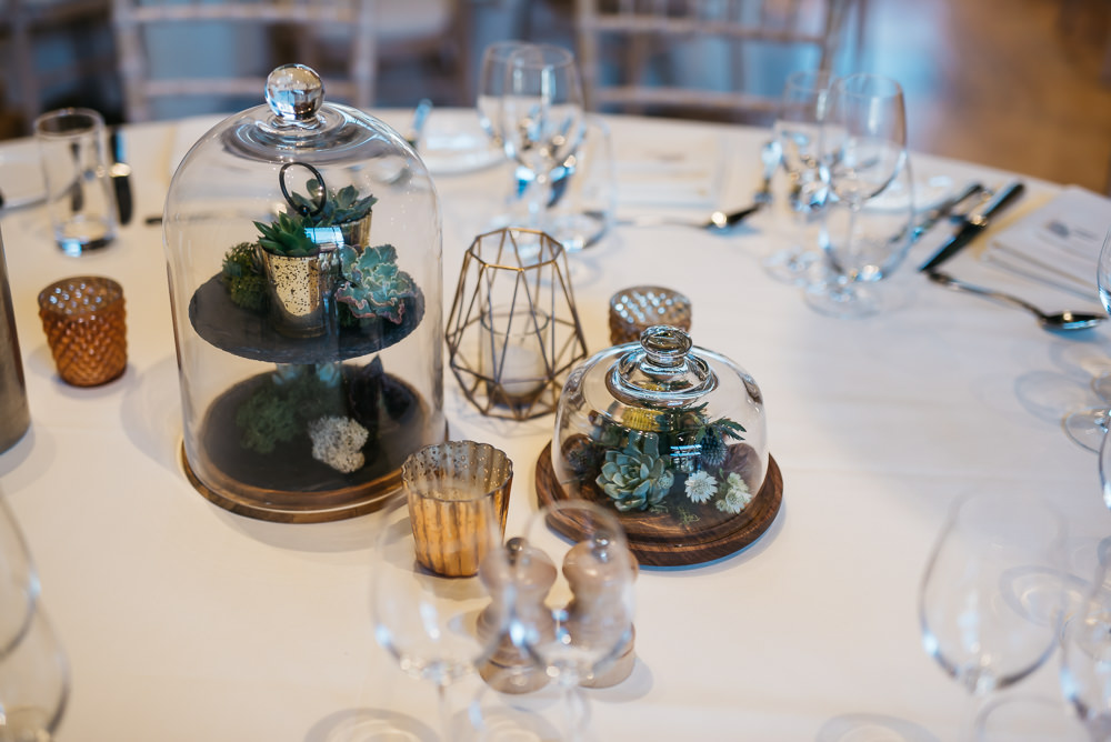 Table Centre Glass Bell Jar Cloche Quirky Rustic Charm Wedding Justin Bailey Photography