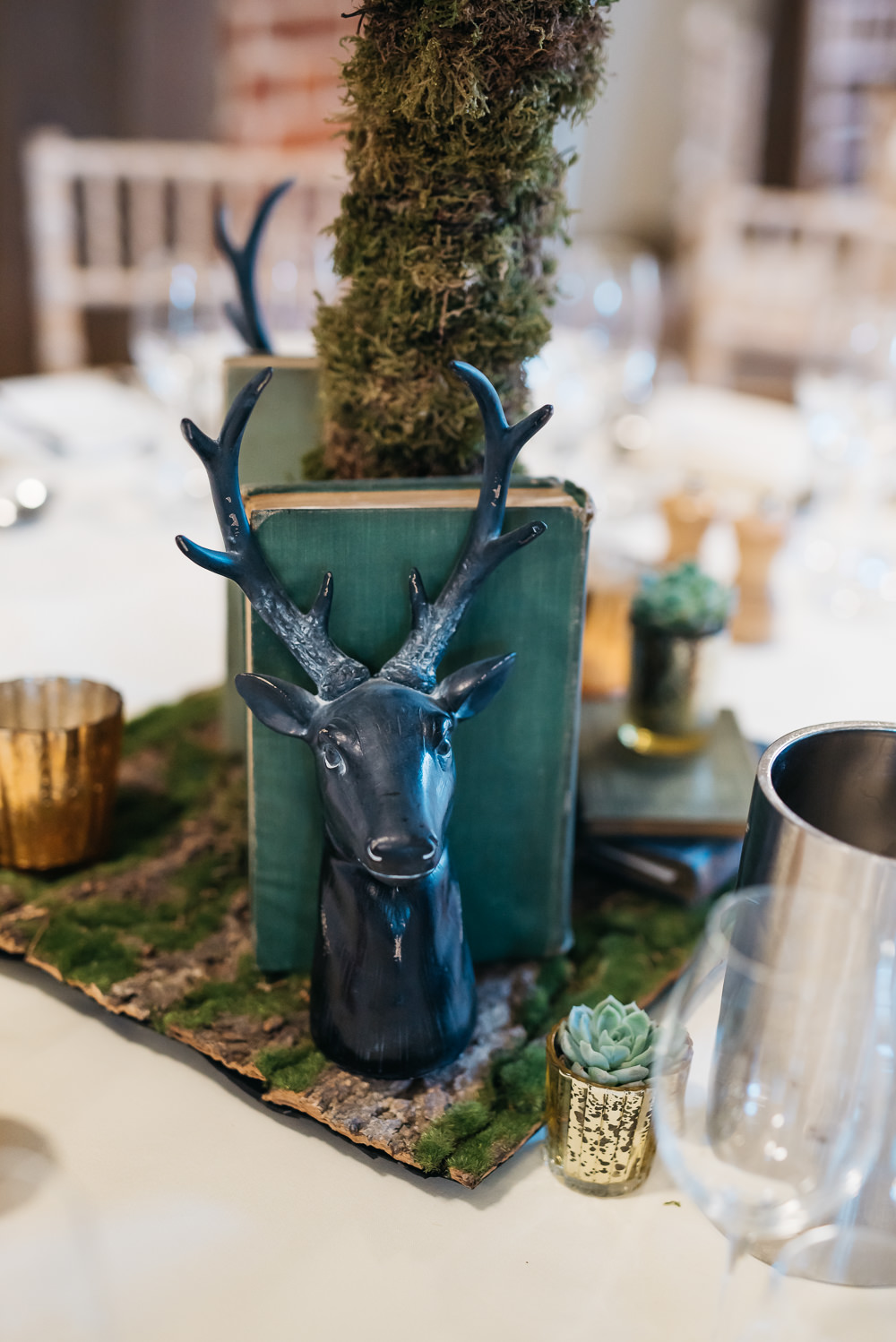 Table Centre Tree Book Ends Stag Quirky Rustic Charm Wedding Justin Bailey Photography
