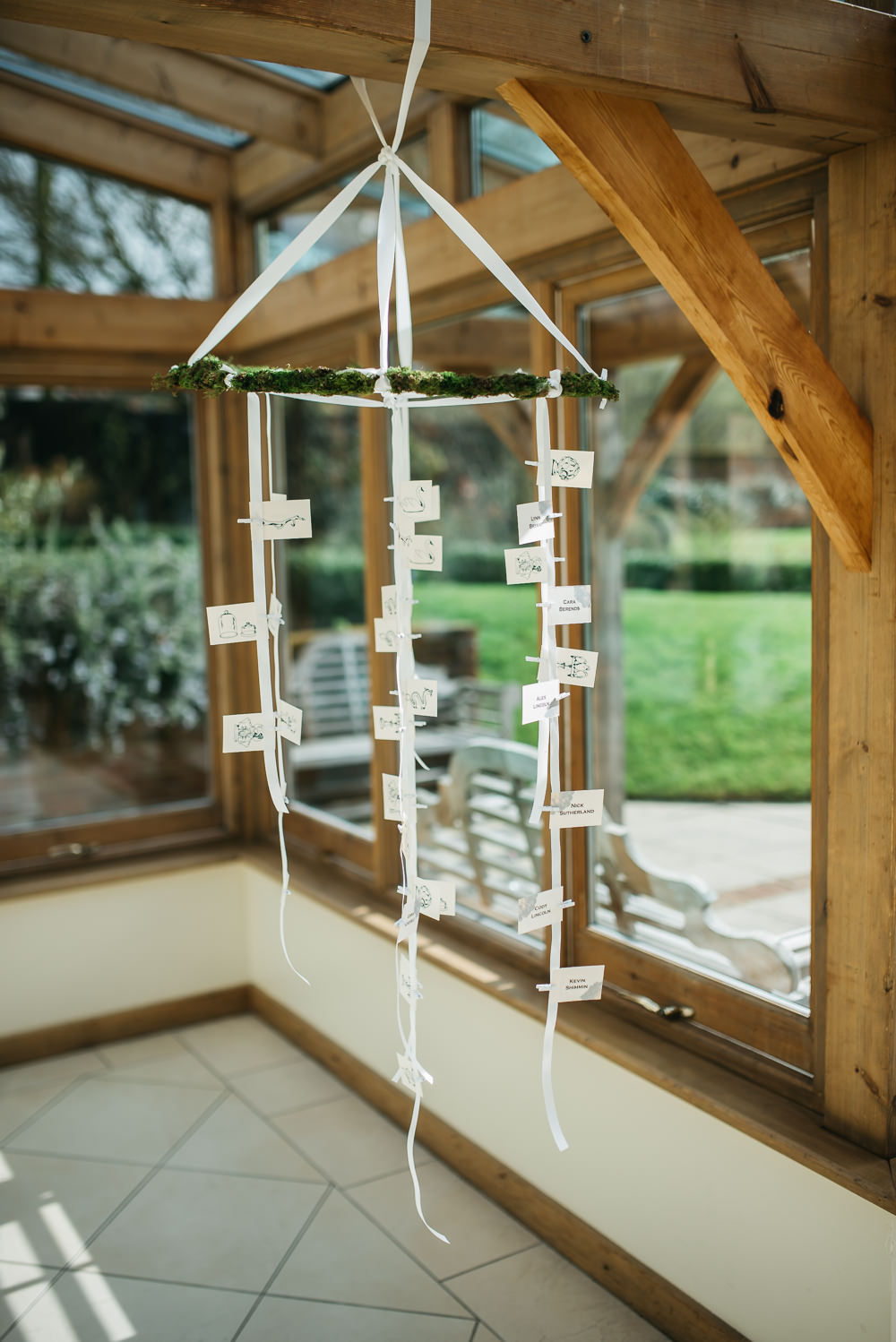Escort Cards Hanging Moss Quirky Rustic Charm Wedding Justin Bailey Photography