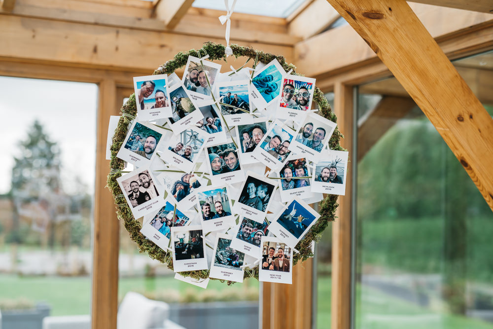 Hanging Polaroids Greenery Foliage Hoop Quirky Rustic Charm Wedding Justin Bailey Photography