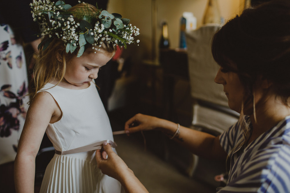 Flower Girl Gypsophila Greenery Foliage Crown Rustic Country Barn Wedding Photography34