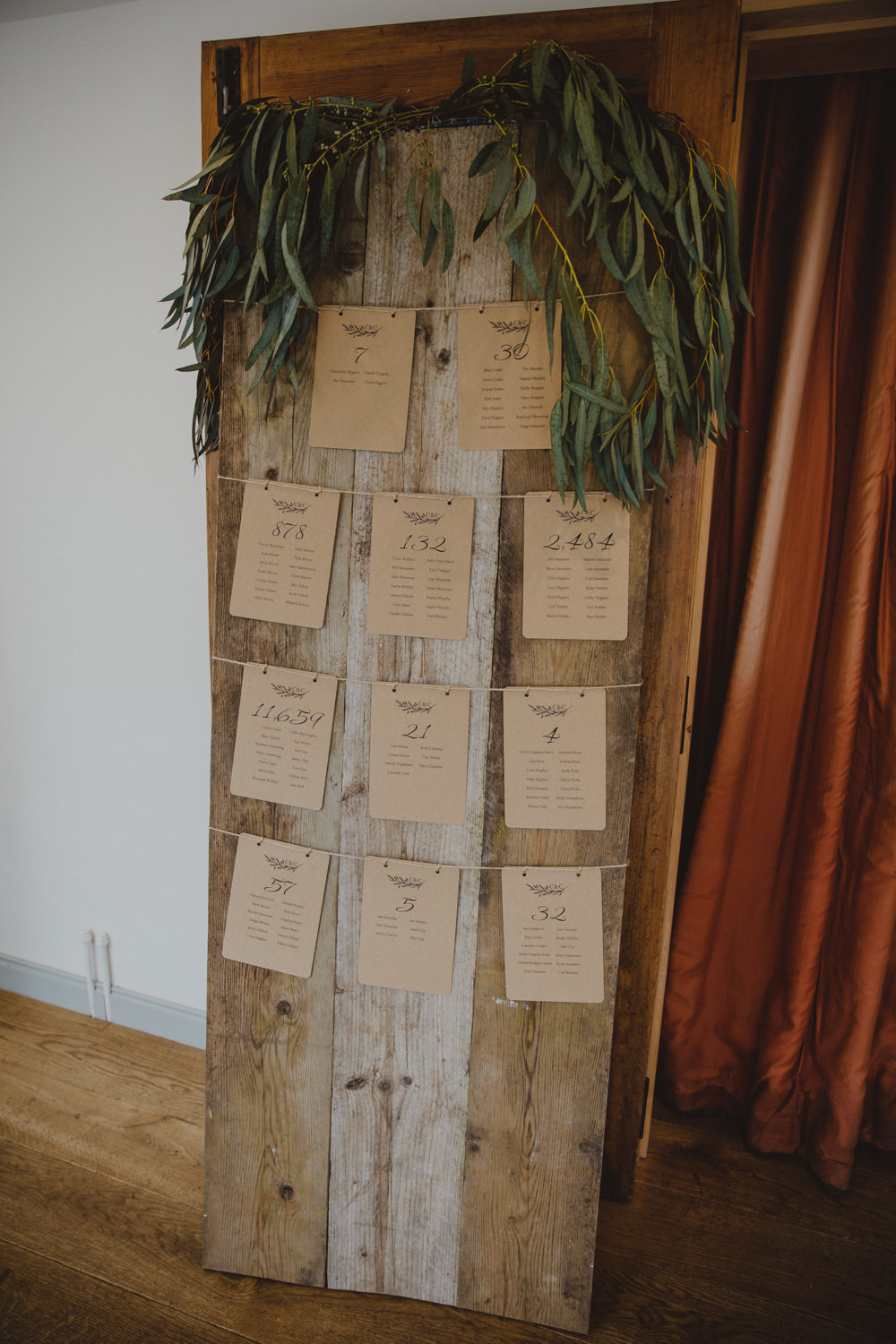 Table Plan Foliage Greenery Twine Wooden Paper Rustic Country Barn Wedding Photography34
