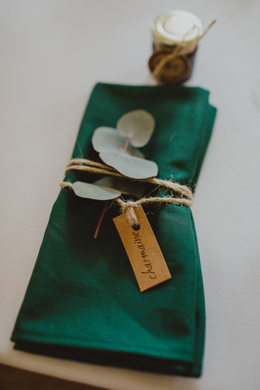 Green Napkin Eucalyptus Twine Rustic Country Barn Wedding Photography34
