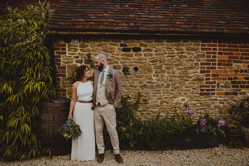 Bride Bridal Separates Fringed Skirt Charlie Brear Halter Neck Top Three Piece Suit Waistcoat Chinos Groom Rustic Country Barn Wedding Photography34