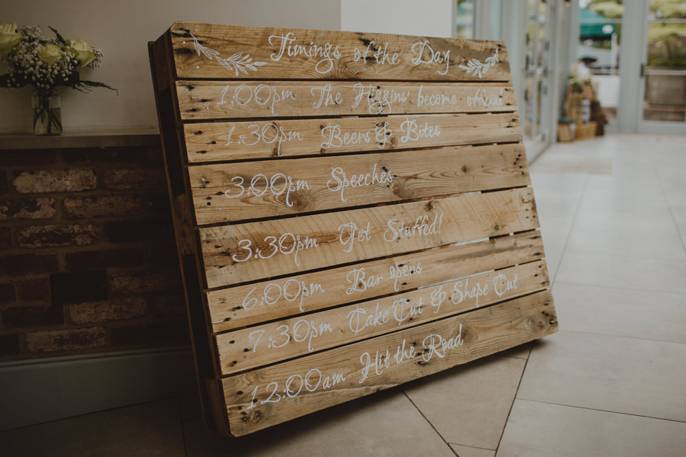 Pallet Order of the Day Sign Calligraphy Rustic Country Barn Wedding Photography34