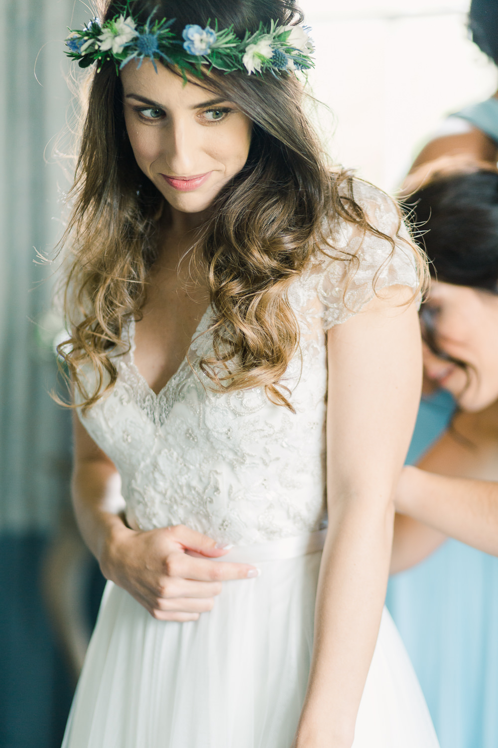 Bride Bridal Hair Waves Long Flower Crown Saltmarshe Hall Wedding Jessica Davies Photography