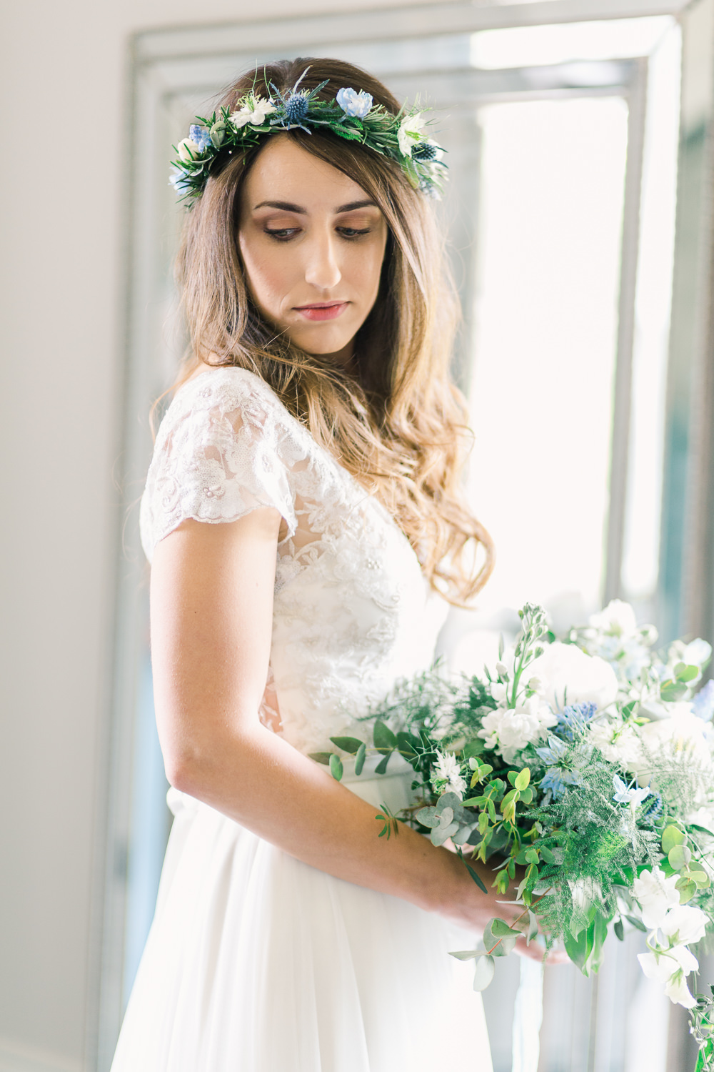 Bride Bridal Bouquet Flowers Peony Thistle Greenery Foliage Saltmarshe Hall Wedding Jessica Davies Photography