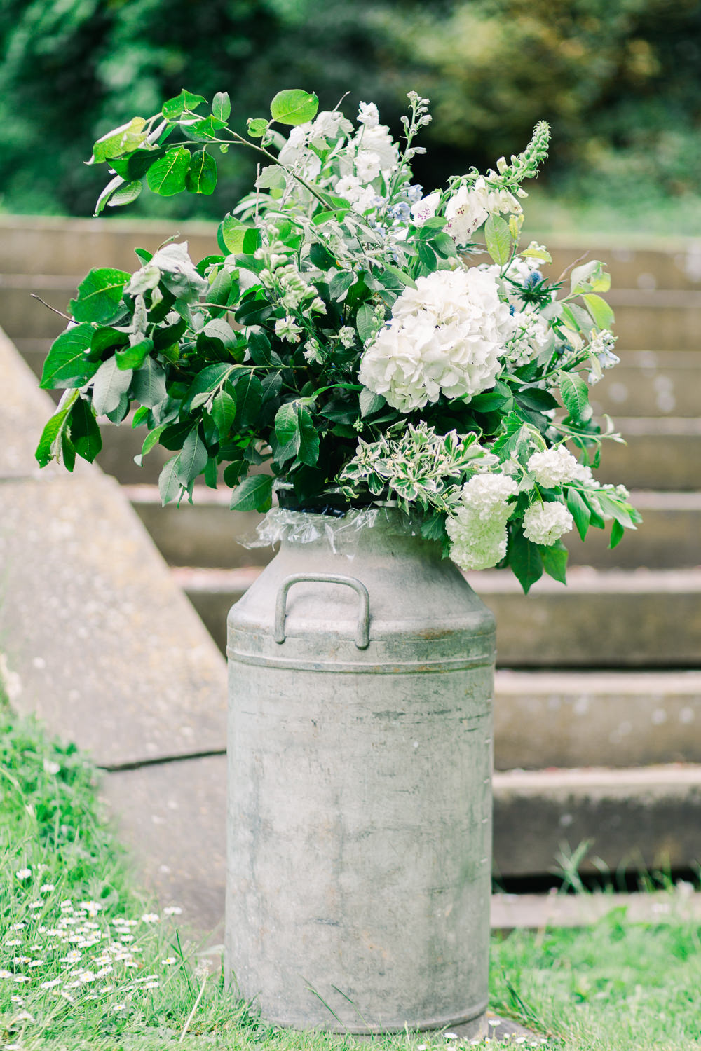 Milk Churn Flowers Ceremony Aisle Greenery Foliage Saltmarshe Hall Wedding Jessica Davies Photography