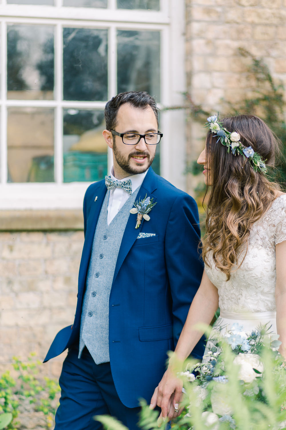 Groom Suit Navy Blue Waistcoat Bow Tie Saltmarshe Hall Wedding Jessica Davies Photography