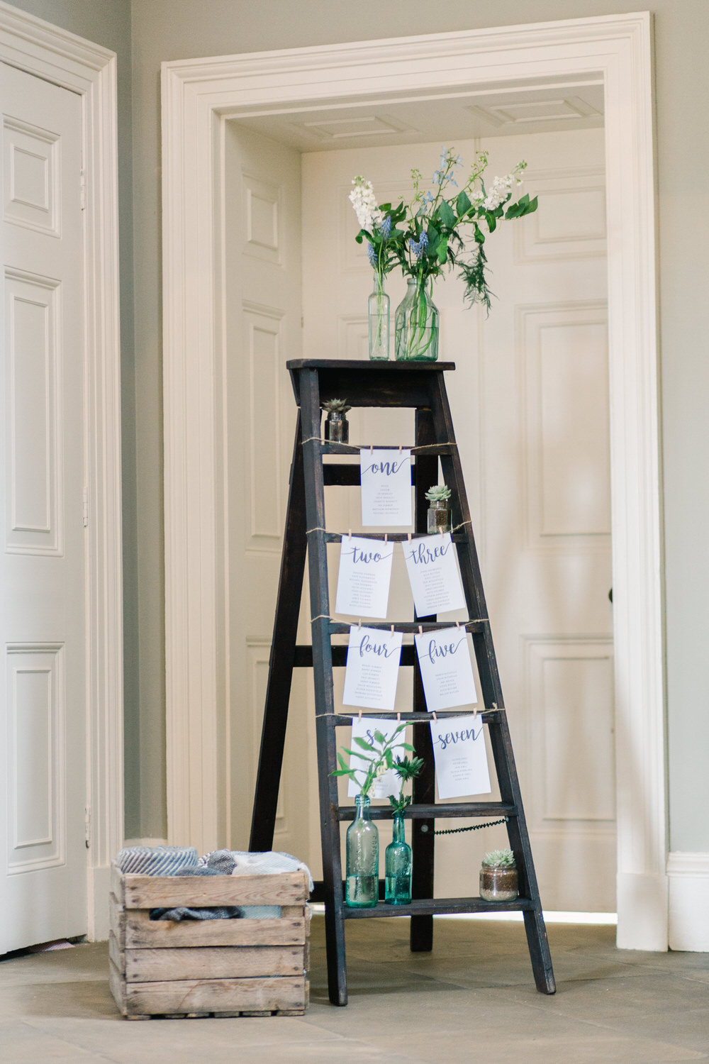 Wooden Ladder Seating Plan Table Chart Flowers Saltmarshe Hall Wedding Jessica Davies Photography