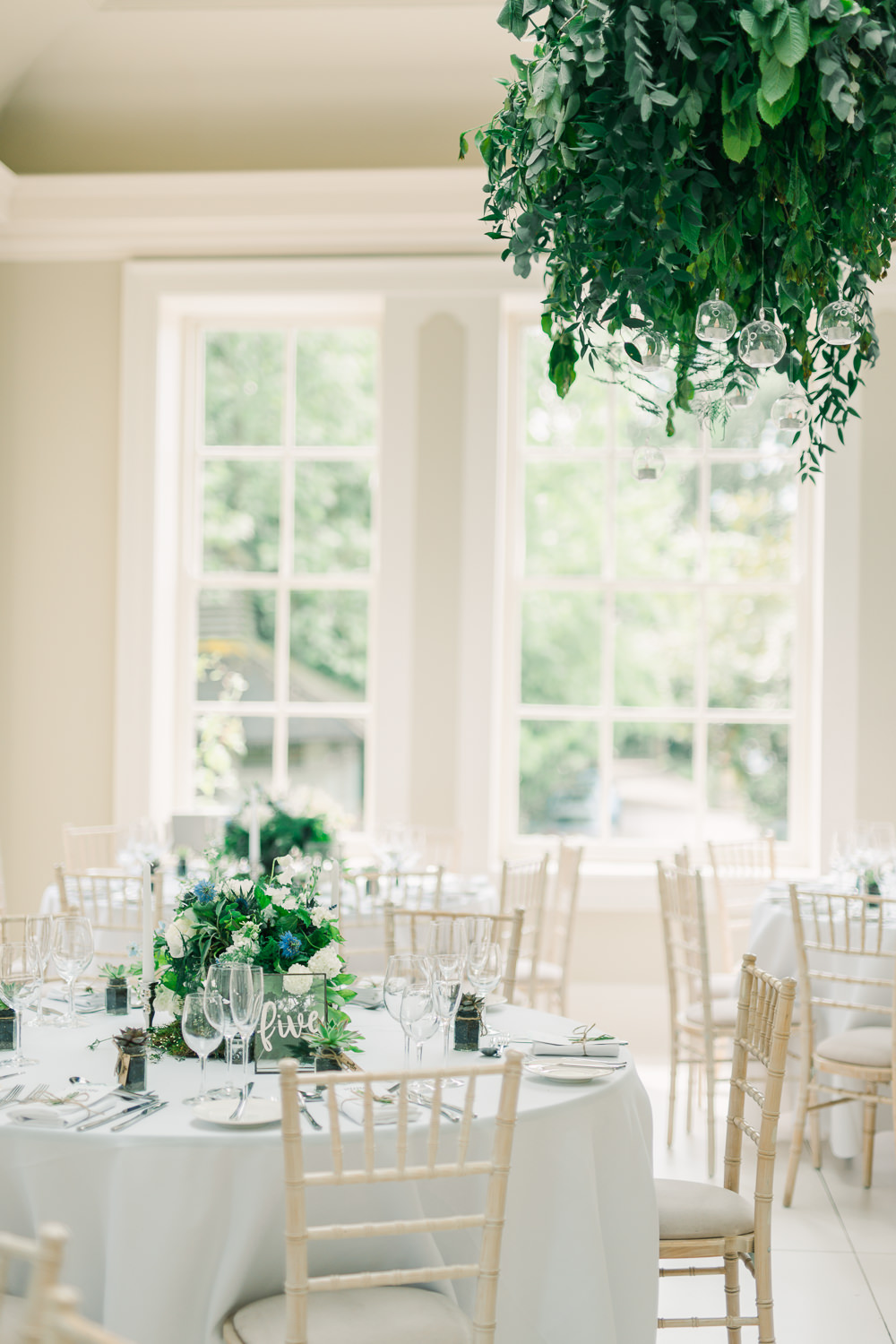Hanging Foliage Greenery Cloud Suspended Floral Reception Room Decor Venue Decoration Saltmarshe Hall Wedding Jessica Davies Photography