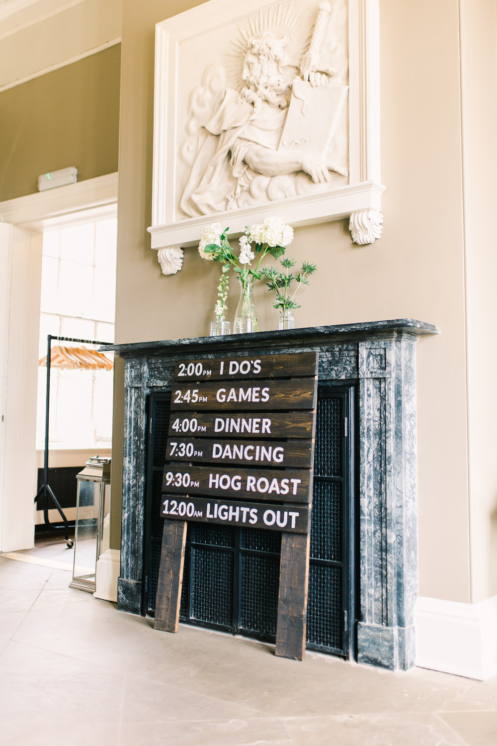 Wooden Sign Signage Signs Order of the Day Saltmarshe Hall Wedding Jessica Davies Photography