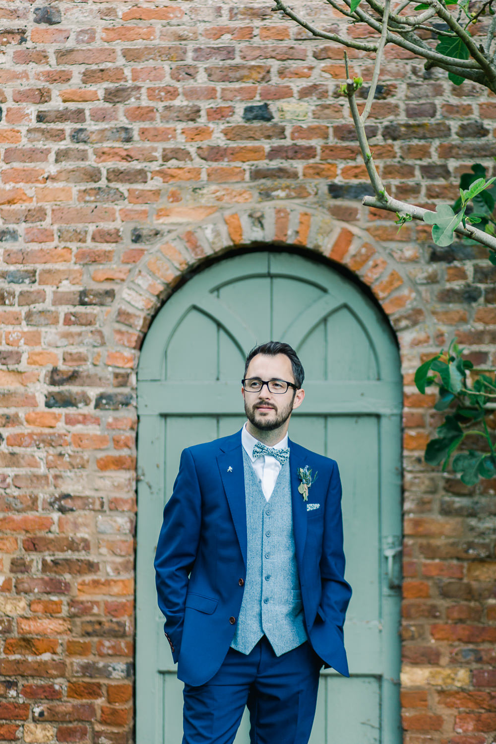 Groom Suit Navy Blue Waistcoat Bow Tie Saltmarshe Hall Wedding Jessica Davies Photography