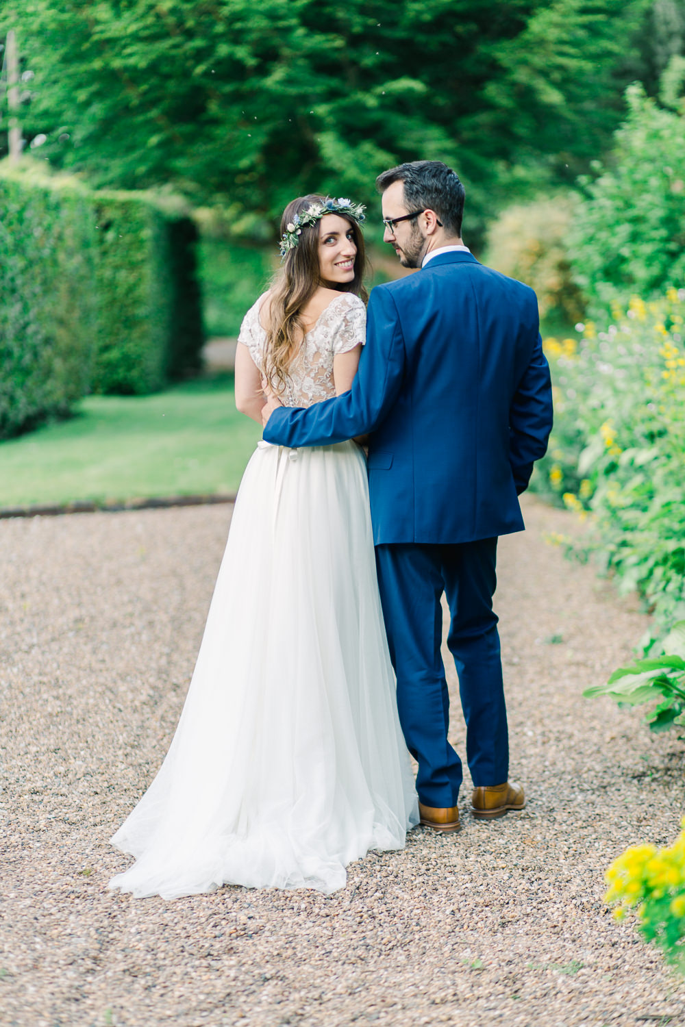 Bride Bridal Dress Gown Lace Top Back Cap Sleeves Tulle Skirt Saltmarshe Hall Wedding Jessica Davies Photography