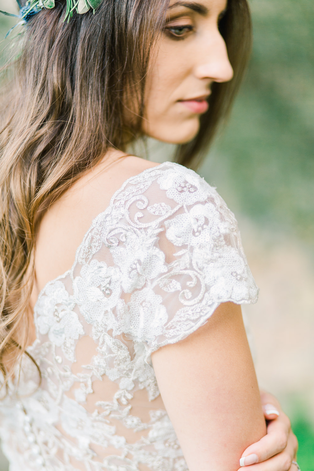 Bride Bridal Dress Gown Lace Top Back Cap Sleeves Tulle Skirt Saltmarshe Hall Wedding Jessica Davies Photography