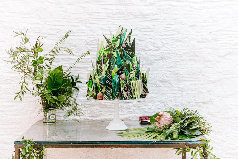 Cake Greenery Plants Tropical Botanical Green Silk Mill Wedding Andrew Brannan Photography