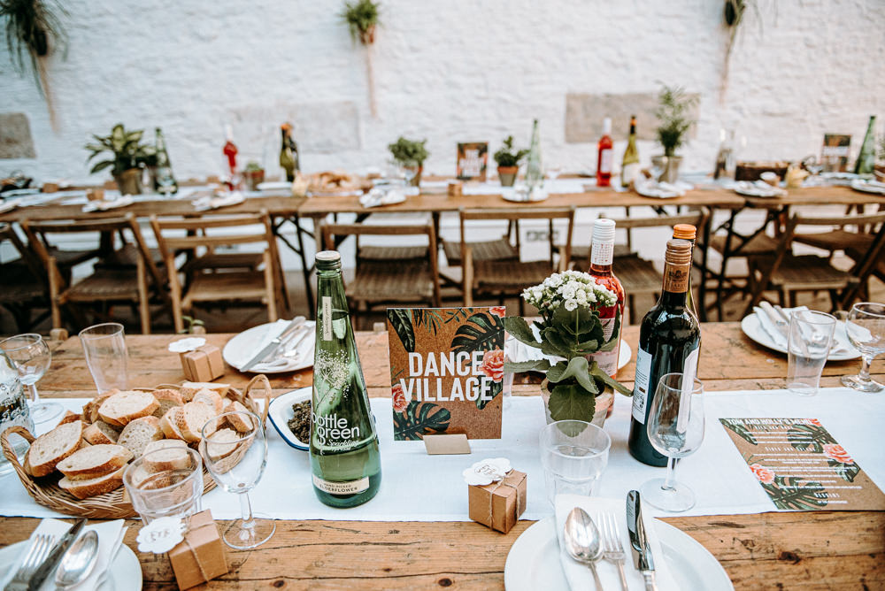 Long Wooden Tables Decor Decoration Chairs Pot Plants Greenery Foliage Rustic Silk Mill Wedding Andrew Brannan Photography