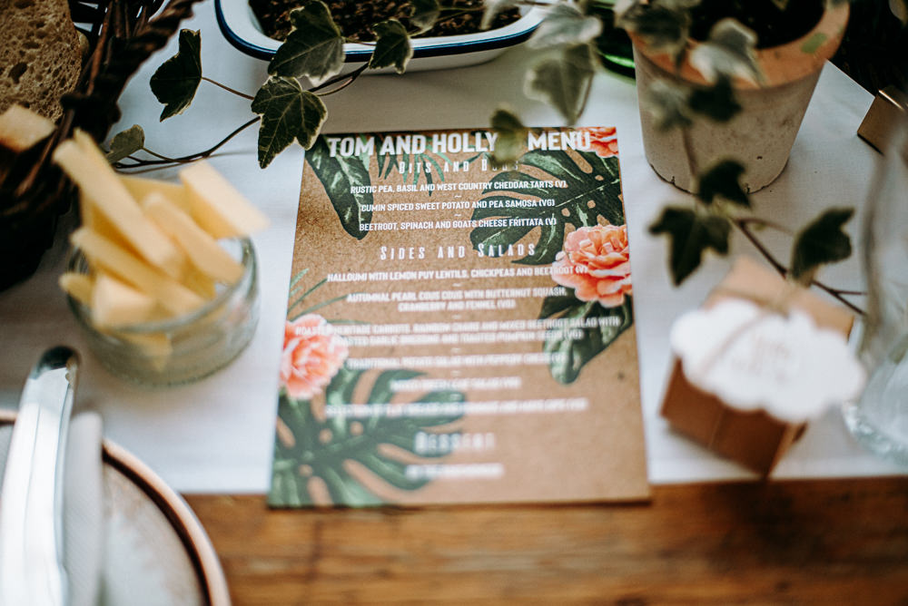 Floral Tropical Botanical Stationery Menu Silk Mill Wedding Andrew Brannan Photography
