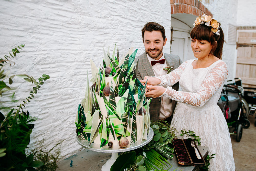 Cake Greenery Plants Tropical Botanical Green Silk Mill Wedding Andrew Brannan Photography