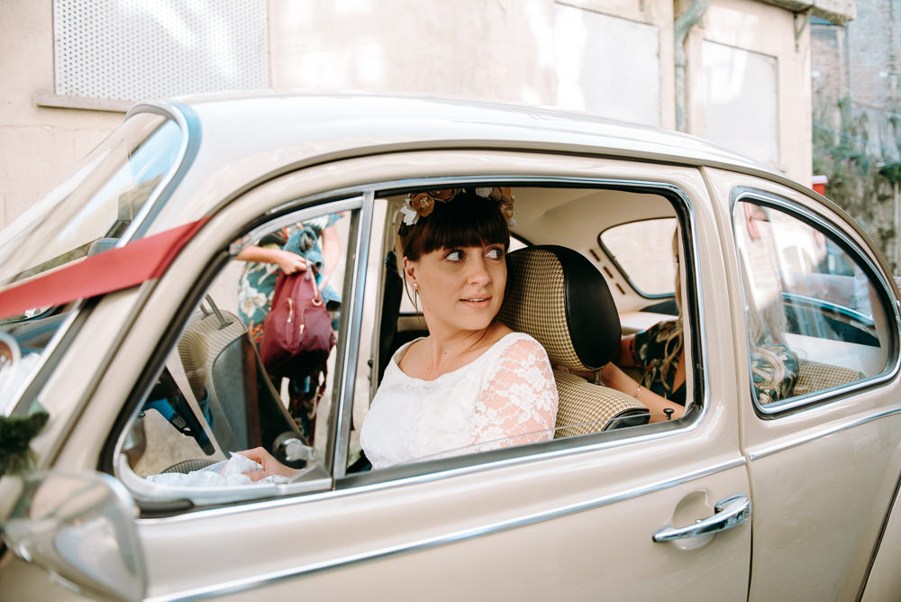 VW Beetle Car Transport Silk Mill Wedding Andrew Brannan Photography
