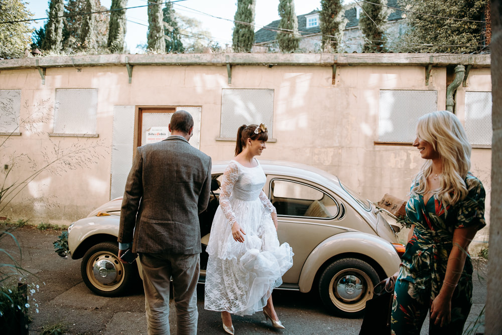 VW Beetle Car Transport Silk Mill Wedding Andrew Brannan Photography
