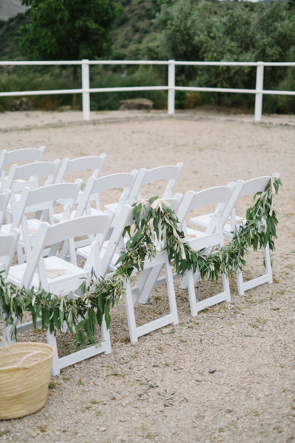 Chair Flowers Greenery Foliage Swag Garland Spain Destination Wedding Jesus Caballero Photography