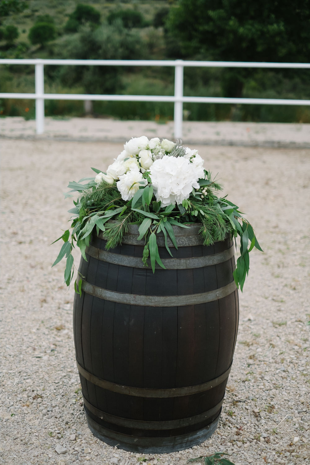 Wooden Barrel Flowers Spain Destination Wedding Jesus Caballero Photography