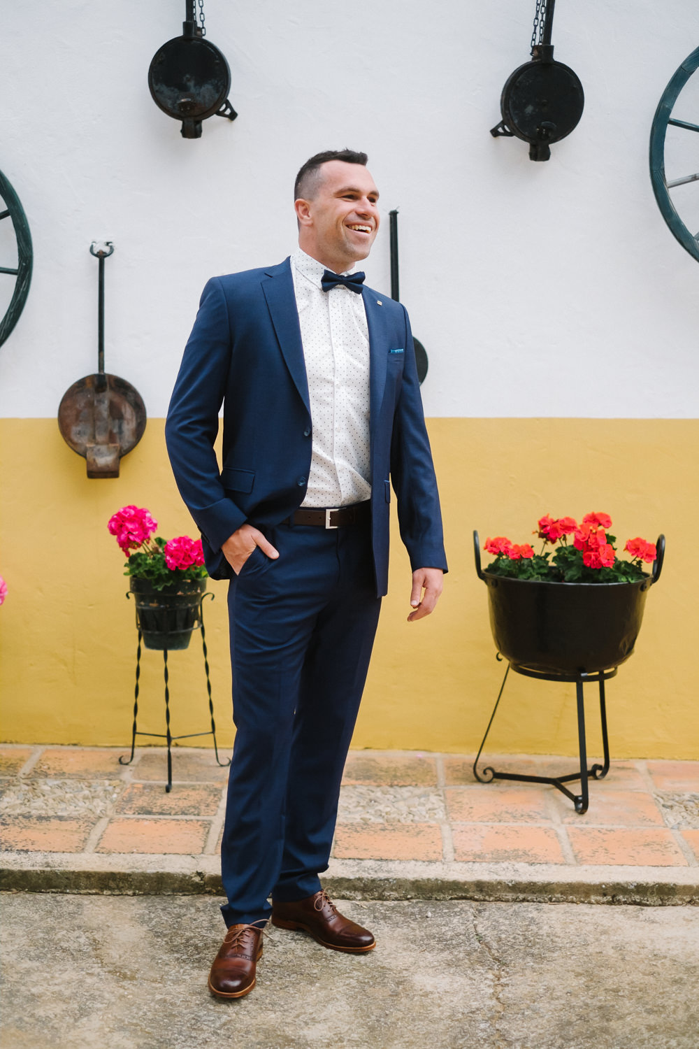 Groom Suit Navy Bow Tie Spain Destination Wedding Jesus Caballero Photography