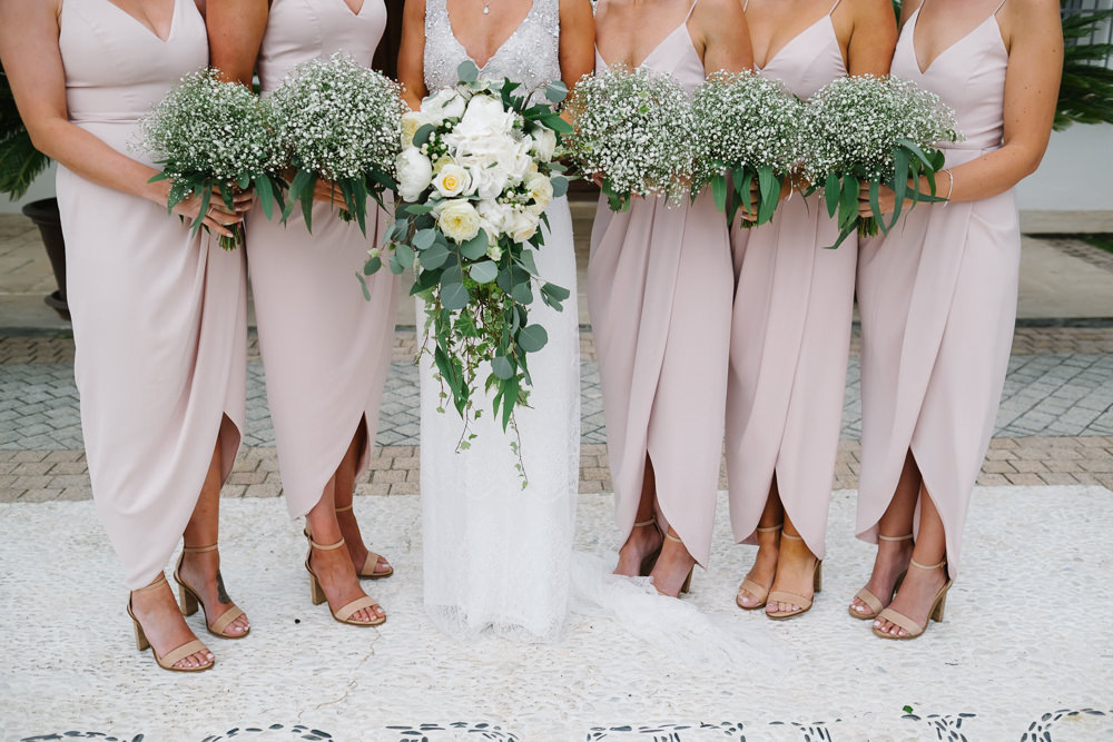 Bridesmaids Bridesmaid Dress Dresses Pink Midi Baby Breath Gyp Gypsophila Bouquets Flowers Spain Destination Wedding Jesus Caballero Photography