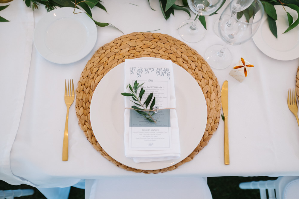 Place Setting Woven Mat Place Name Menu Spain Destination Wedding Jesus Caballero Photography