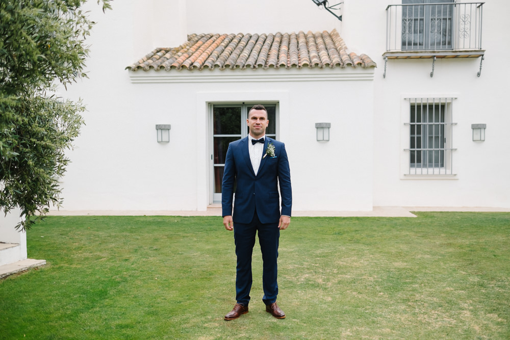Groom Suit Navy Bow Tie Spain Destination Wedding Jesus Caballero Photography