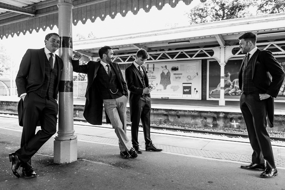Groom Suit Navy Jacket Check Waistcoat Grey Trousers Groomsmen Trinity Buoy Wharf Wedding Babb Photo