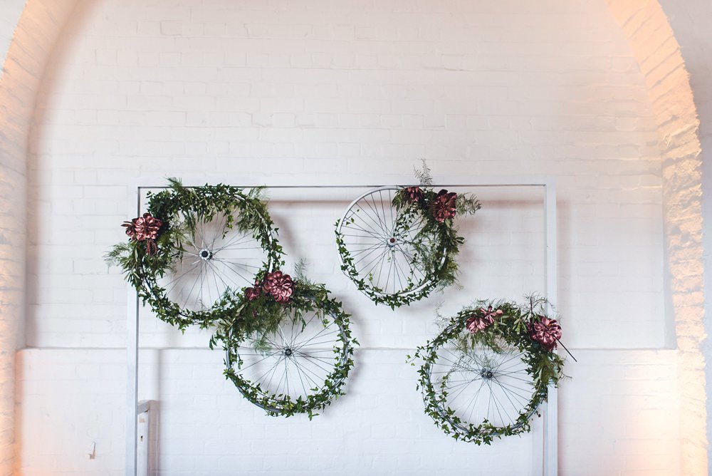 Foliage Greenery Wheel Hoop Backdrop Decor Decoration Trinity Buoy Wharf Wedding Babb Photo