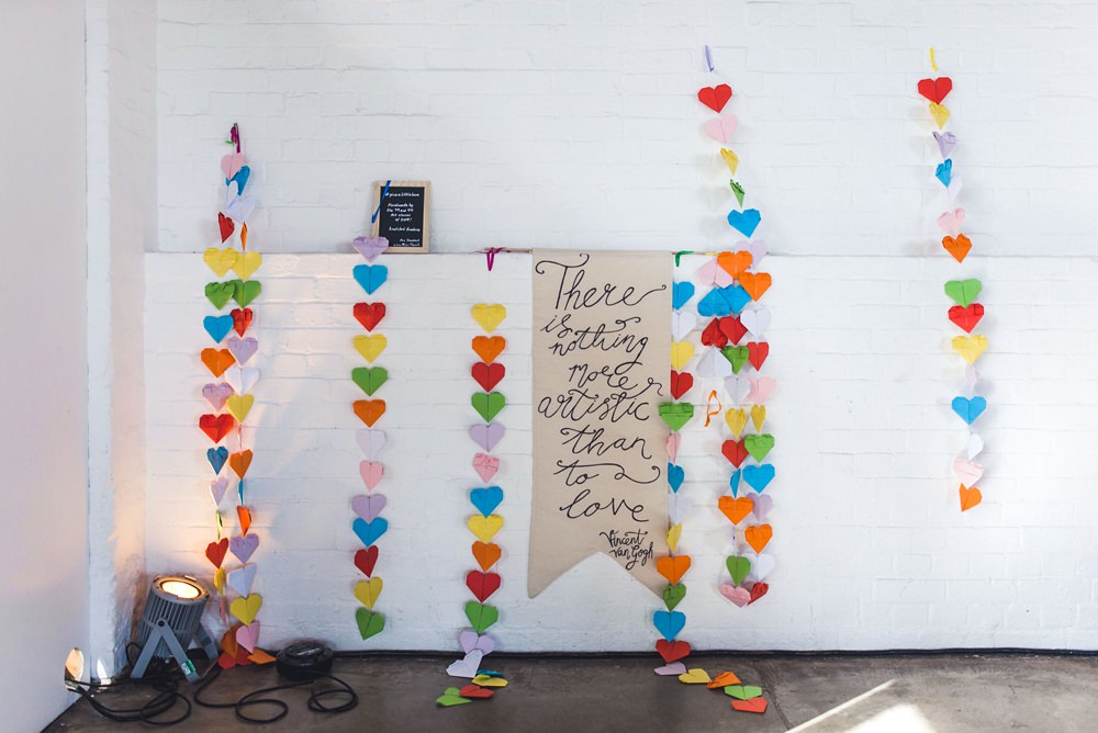 Sign Banner Love Quote Origami Hearts Trinity Buoy Wharf Wedding Babb Photo