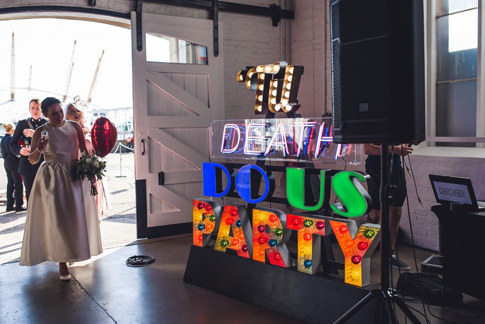 Til Death Do Us Party Light Lights Sign Lighting Trinity Buoy Wharf Wedding Babb Photo