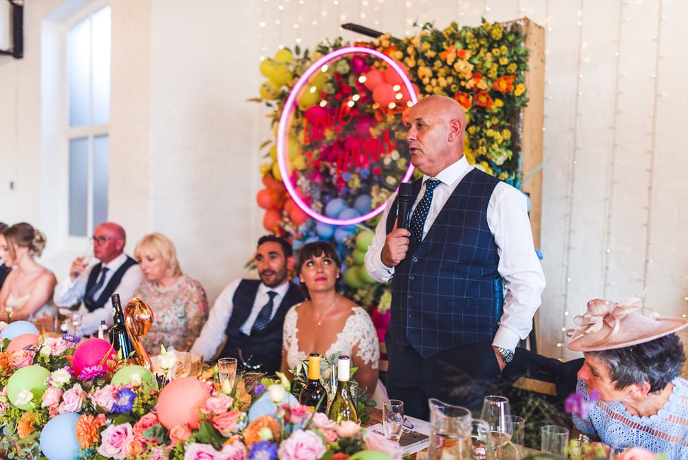 Balloon Wall Backdrop Flowers Multicoloured Rainbow Colourful Neon Sign Decor Decoration Trinity Buoy Wharf Wedding Babb Photo