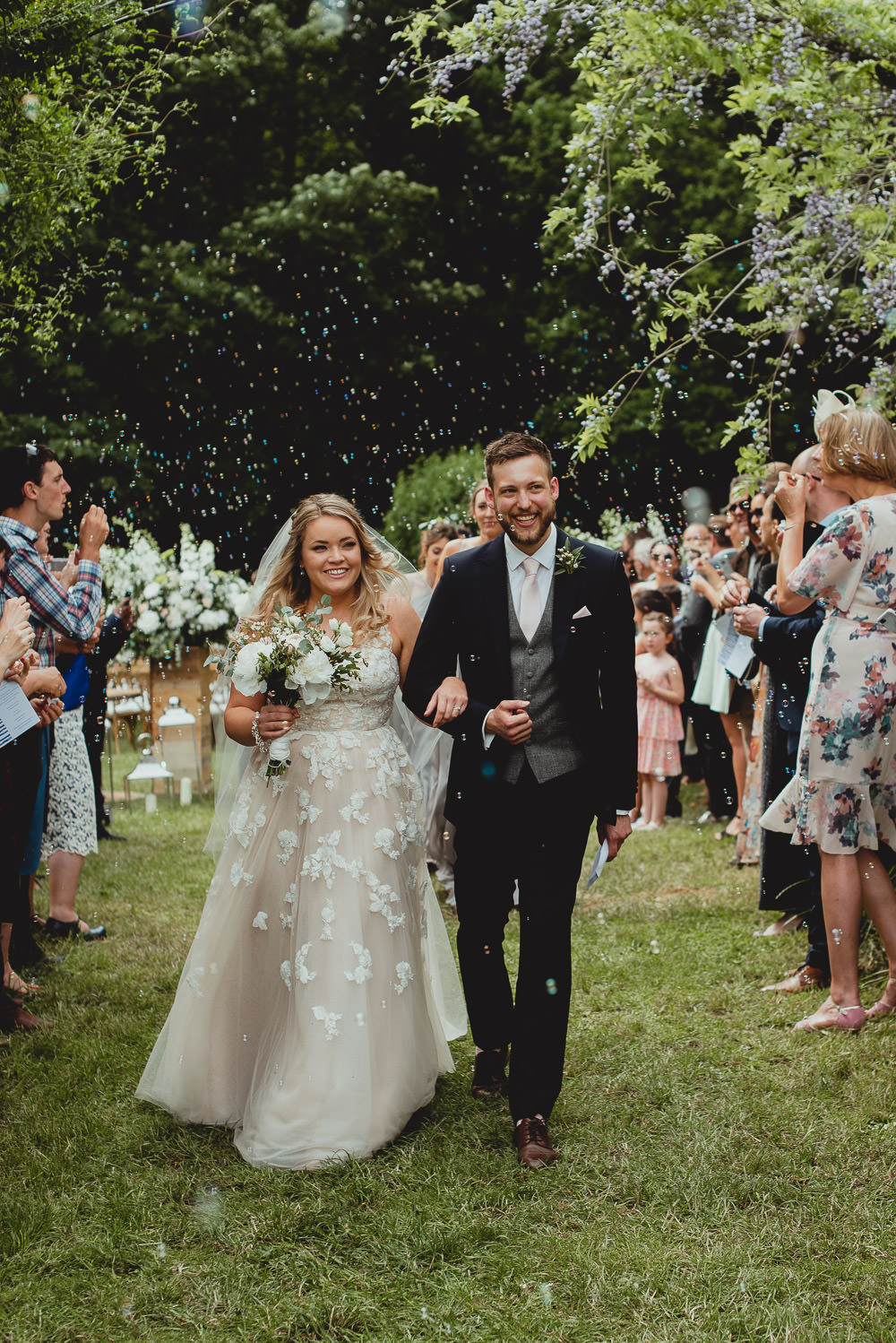 Bride Bridal Dress Gown Ellis Bridal Flower Embellishment Strappy A Line Three Piece Suit Groom Bubbles Weekend Long Wedding Georgia Rachael Photography