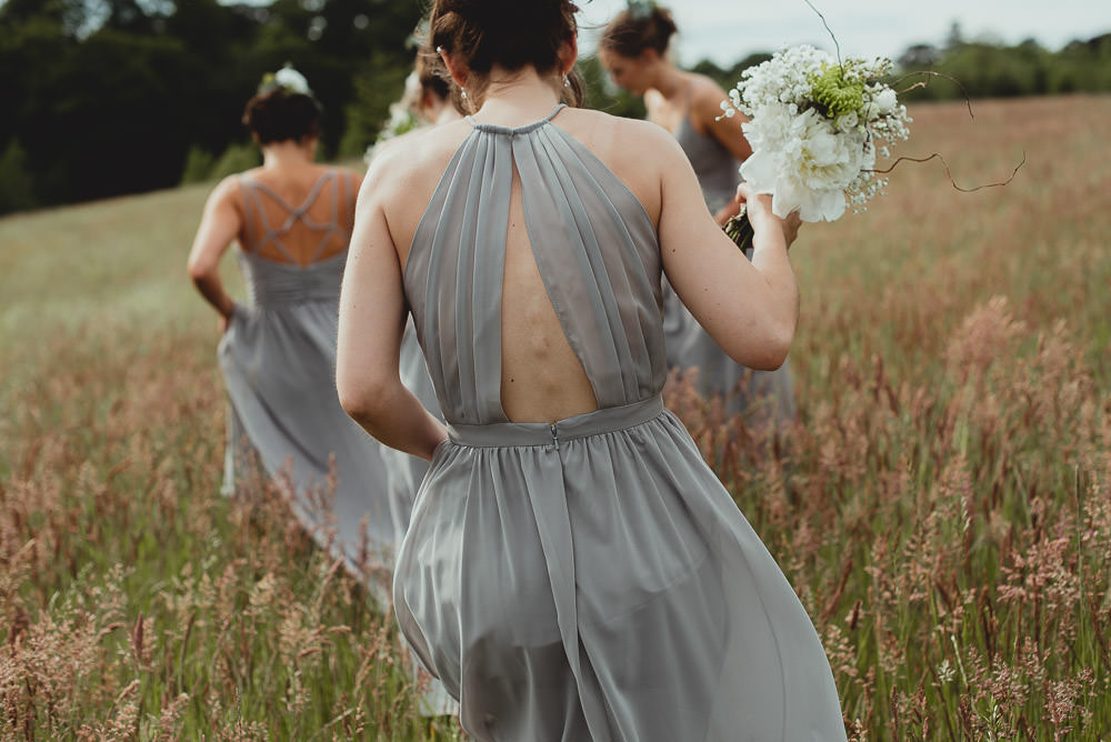 Grey Bridesmaids Backless Halter Neck Weekend Long Wedding Georgia Rachael Photography